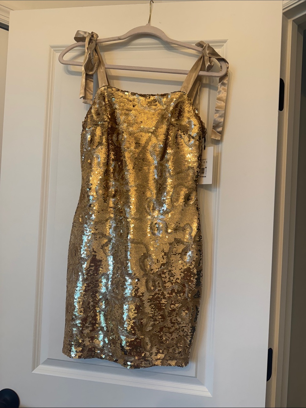 Gold Sequin Tie-Strap Mini Dress